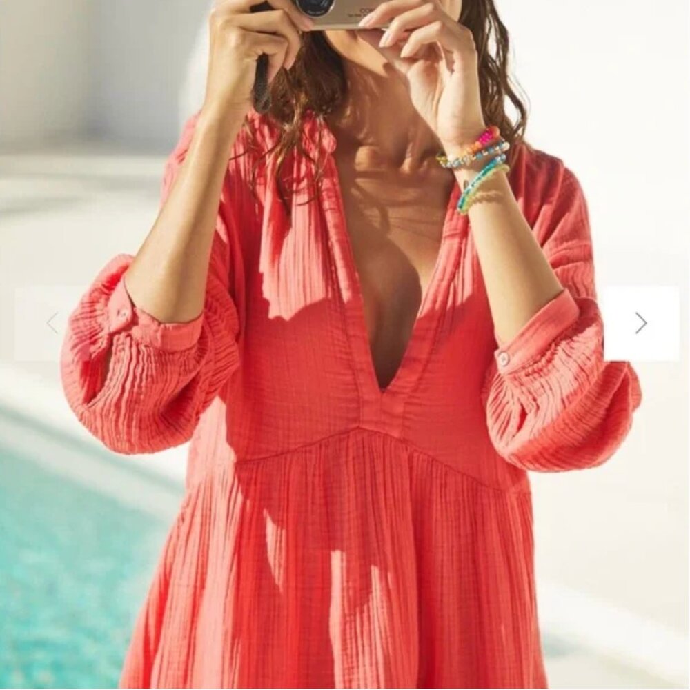 Anthropologie Dress Small Coral Kallie Flowy Long Sleeve Tunic